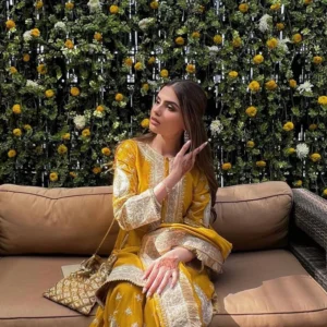 Muskan Chanana In Raina - Glaze Mustard Short Kurta With Sharara And Odhni